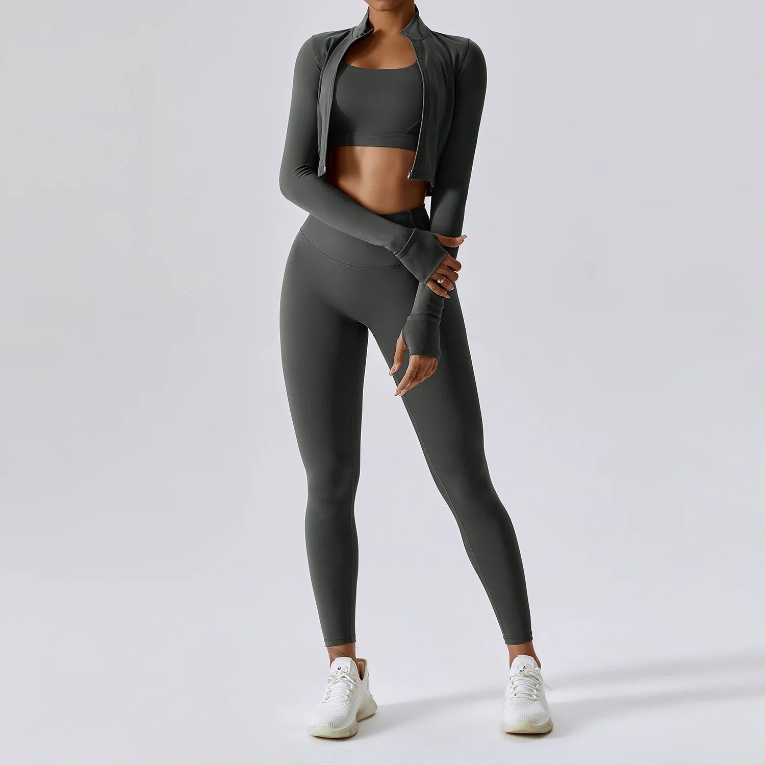 Workout Outfit Active Wear 3 Pieces Workout Clothes For Women Sports Bra High Waist Gym Leggings Long-Sleeved Fitness Sportswear