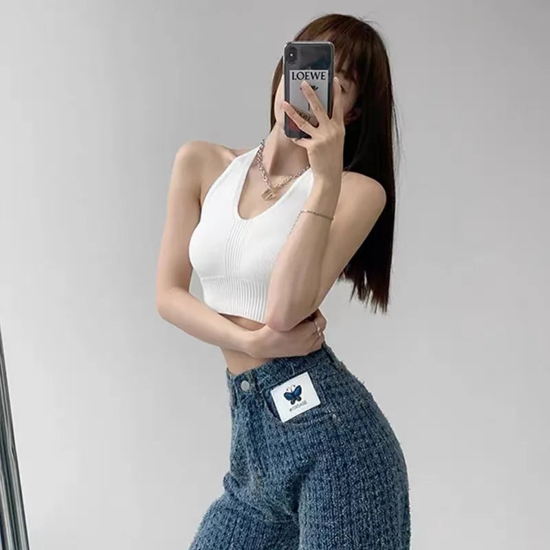 HELIAR Women V-Neck Sexy Tops Cross Halter Tops Knitted Y2K Tops Women Solid Crop Tops Women Camis INS Hot Tops 2025 Summer