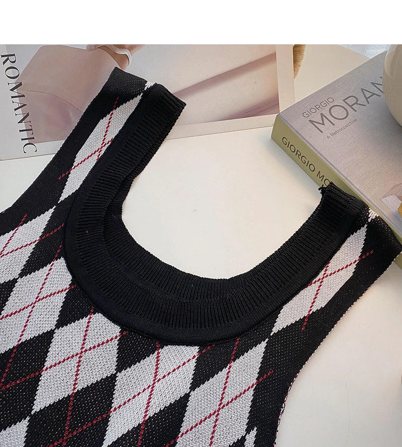 HELIAR Women Plaid Tank Tops Backless Cute Camis Female Crop Tops Knitted Tops Women Crop Tank Tops 2025 Summer