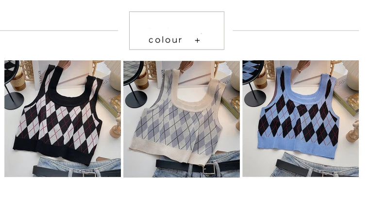 HELIAR Women Plaid Tank Tops Backless Cute Camis Female Crop Tops Knitted Tops Women Crop Tank Tops 2025 Summer