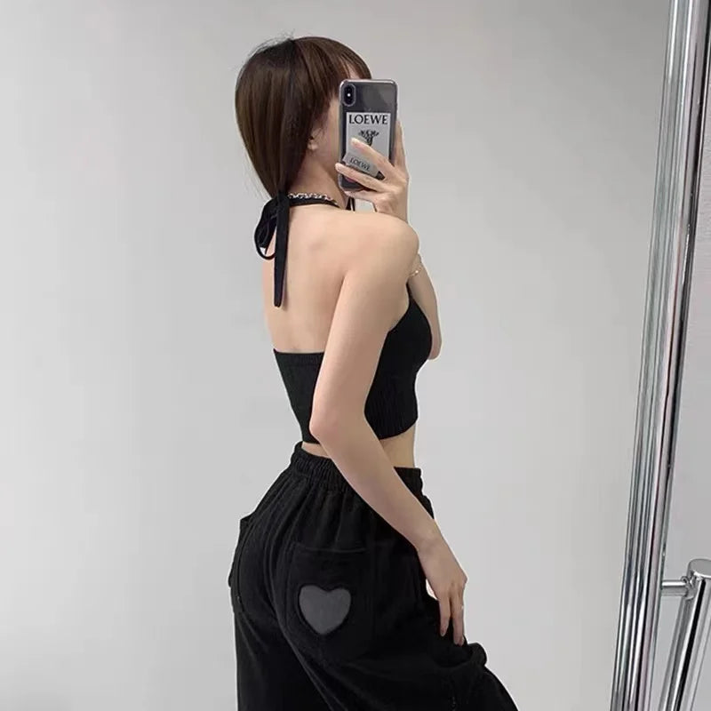 HELIAR Women V-Neck Sexy Tops Cross Halter Tops Knitted Y2K Tops Women Solid Crop Tops Women Camis INS Hot Tops 2025 Summer