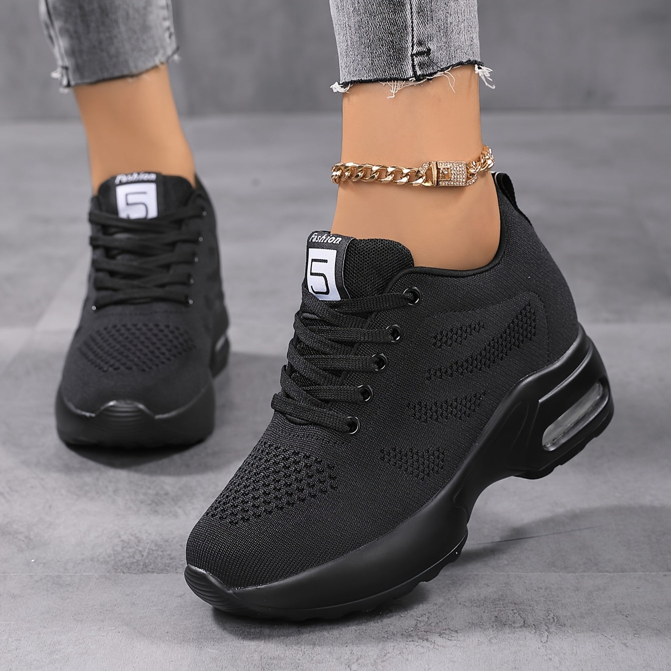KOWAYI Women's Lightweight Breathable Mesh Low-Top Sneakers - Summer Casual Shoes with Cushioned Comfort, Black & White Accents for Walking, Errands & Casual Attire, Sporty Lifestyle Shoes | Modern Sneakers | Breathable Mesh