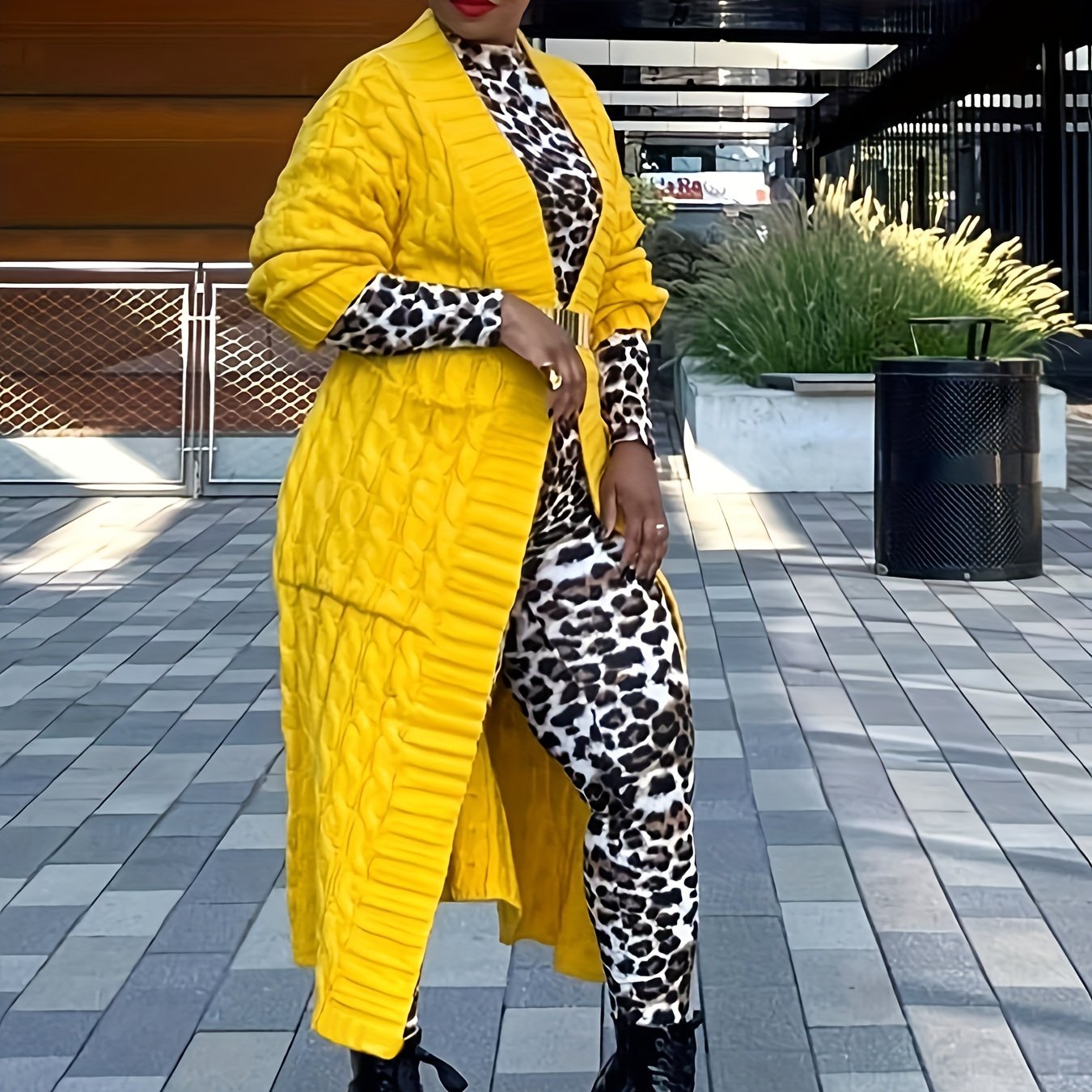 [Elegant Brown Cardigan] Plus Size Women's Elegant Long Sleeve Cardigan | Oversized Solid Brown Sweater with Contrast Collar | Thick & Comfortable Fall/Winter Layering Piece | 2022 Autumn Winter Apparel | Construction, Sweate