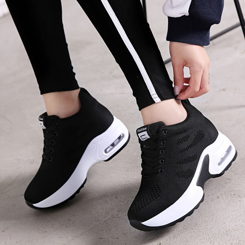 KOWAYI Women's Lightweight Breathable Mesh Low-Top Sneakers - Summer Casual Shoes with Cushioned Comfort, Black & White Accents for Walking, Errands & Casual Attire, Sporty Lifestyle Shoes | Modern Sneakers | Breathable Mesh